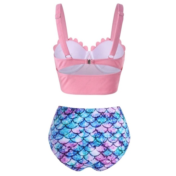Mermaidcore ✦ Scalloped Tankini Bikini Set ✦ Pink Sweetheart Top + High-Waisted - Picture 5 of 15
